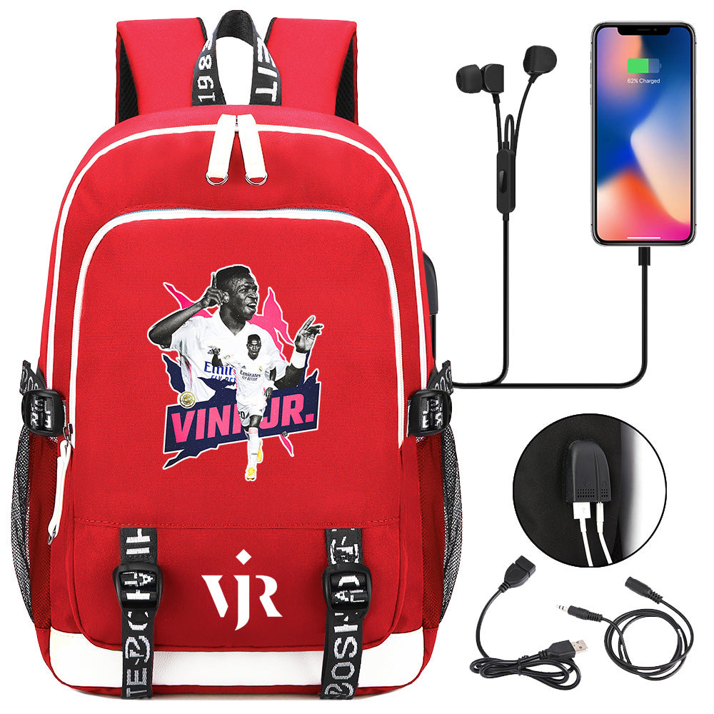 Vinicius Junior FC USB Charging Backpack School Note Book Laptop Travel Bags