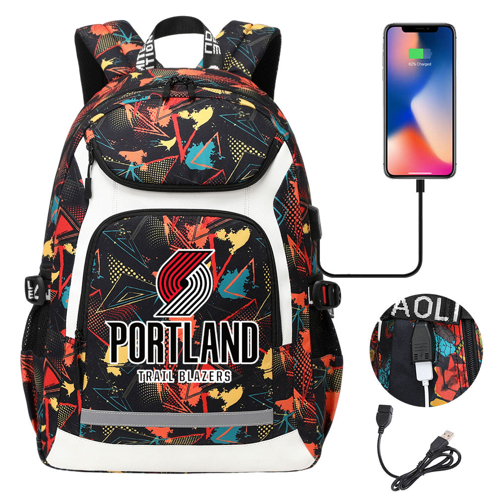 Portland Trail Blazers Backpack School Notebook Travel Bags With USB
