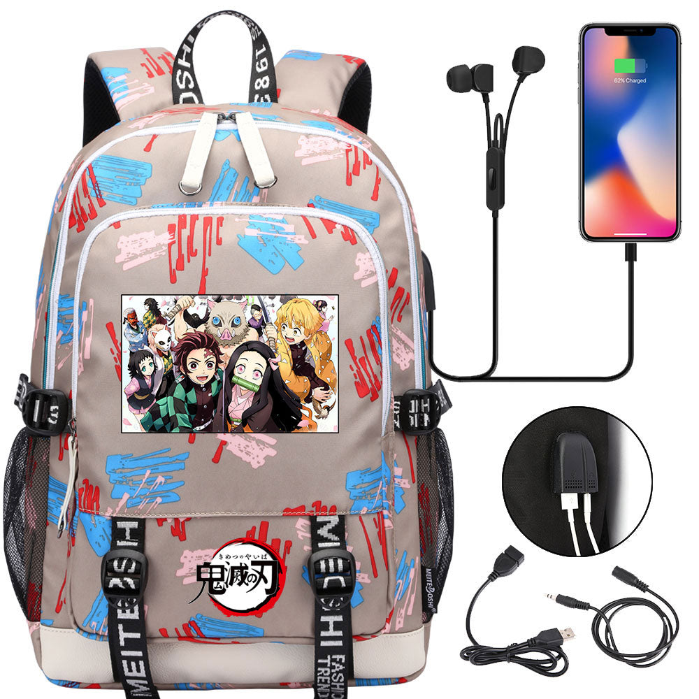 Demon Slayer Kimetsu No Yaiba USB Charging Backpack School Note Book Laptop Travel Bags