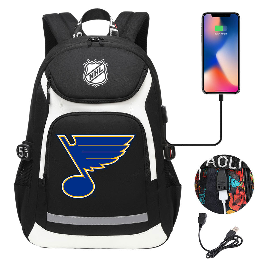 St Louis Blues Hockey League Backpack School Notebook Travel Bags With USB