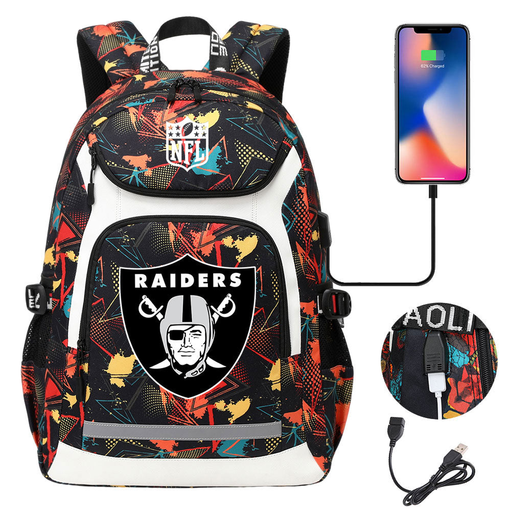 Oakland Raiders Football Rugby Backpack School Notebook Travel Bags With USB