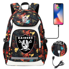 Oakland Raiders Football Rugby Backpack School Notebook Travel Bags With USB