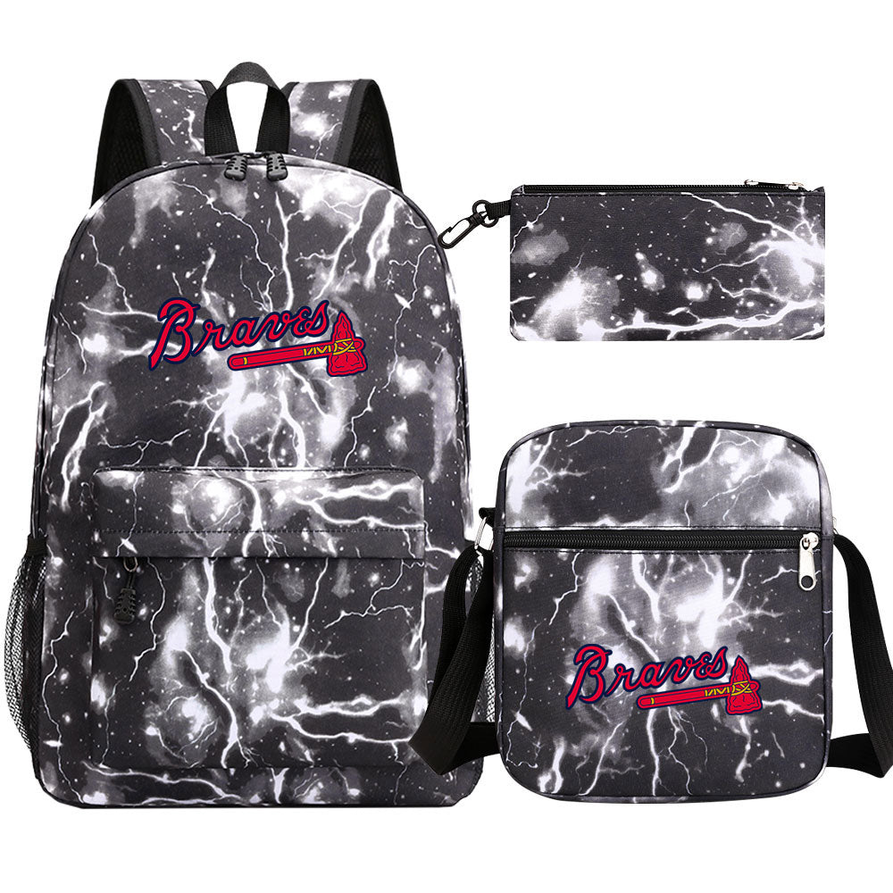 Atlanta Braves Baseball School Backpack Shoulder Bag Pencil Bags 3pcs Set