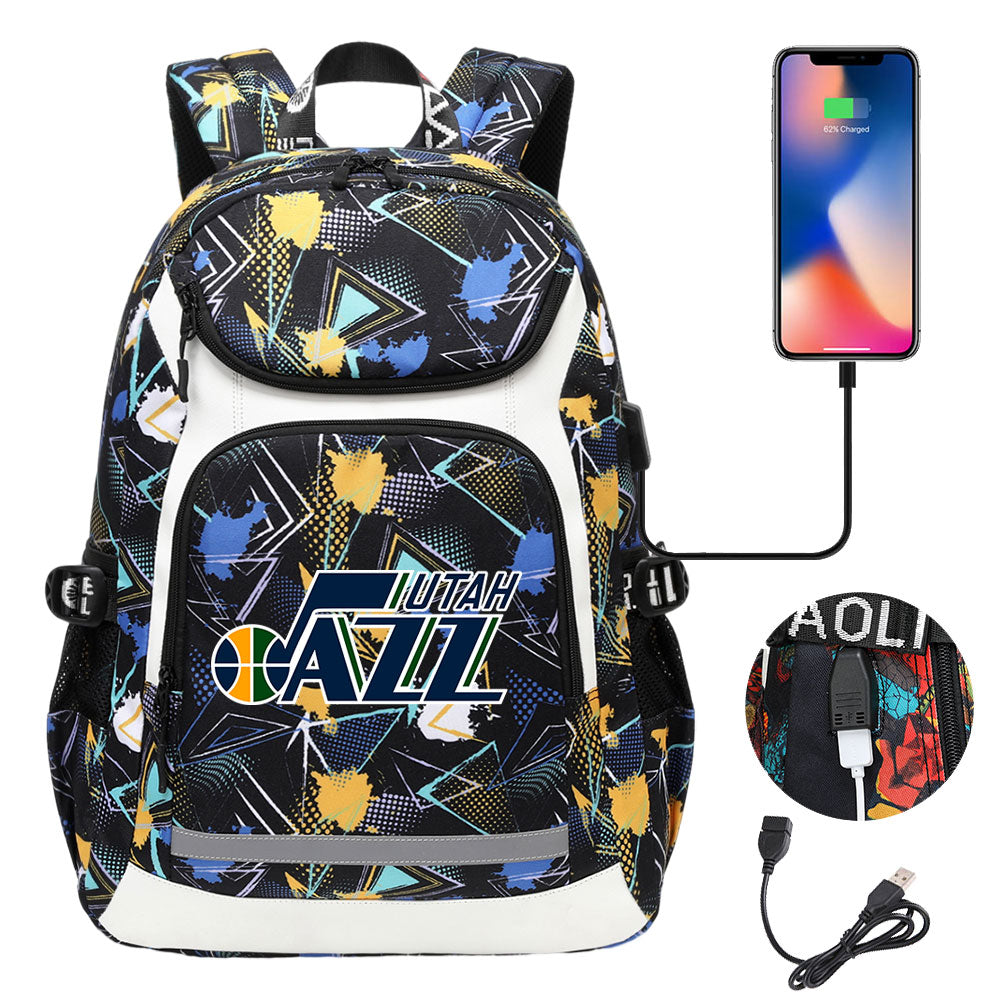 Utah Jazz Backpack School Notebook Travel Bags With USB