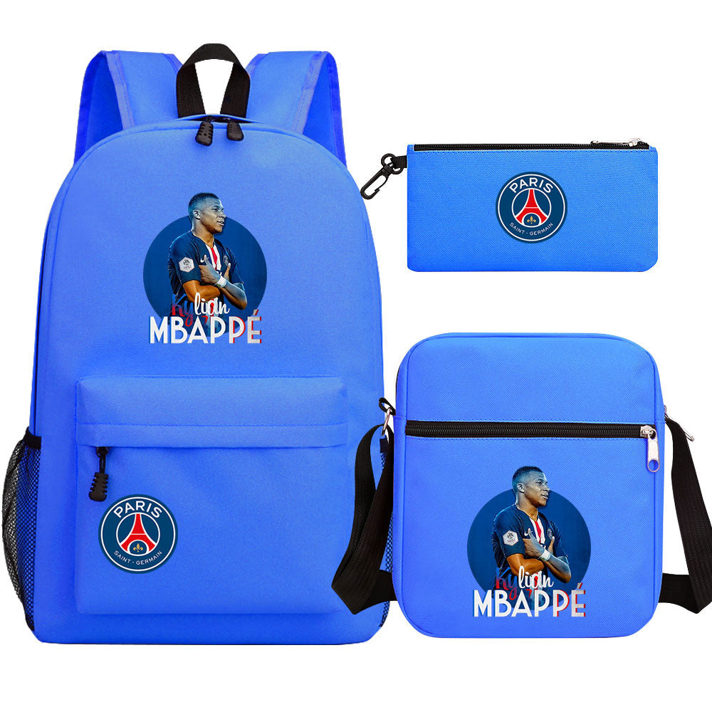 Mbappe Football Player Football Player School Backpack Shoulder Bag Pencil Bags 3pcs Set