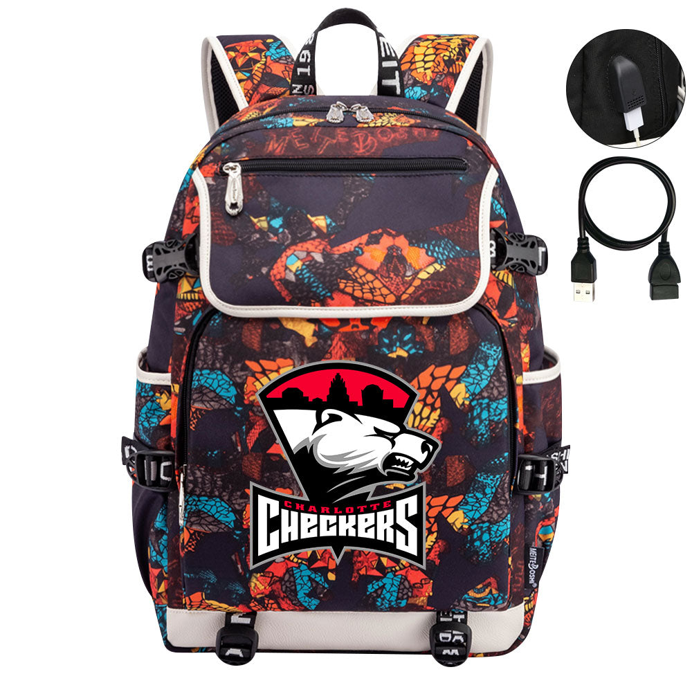 Charlotte Checkers Hockey League Backpack School Notebook Travel Bag