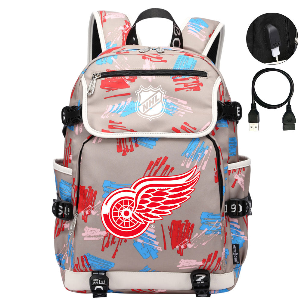 Detroit Red Wings Hockey League Backpack School Notebook Travel Bags