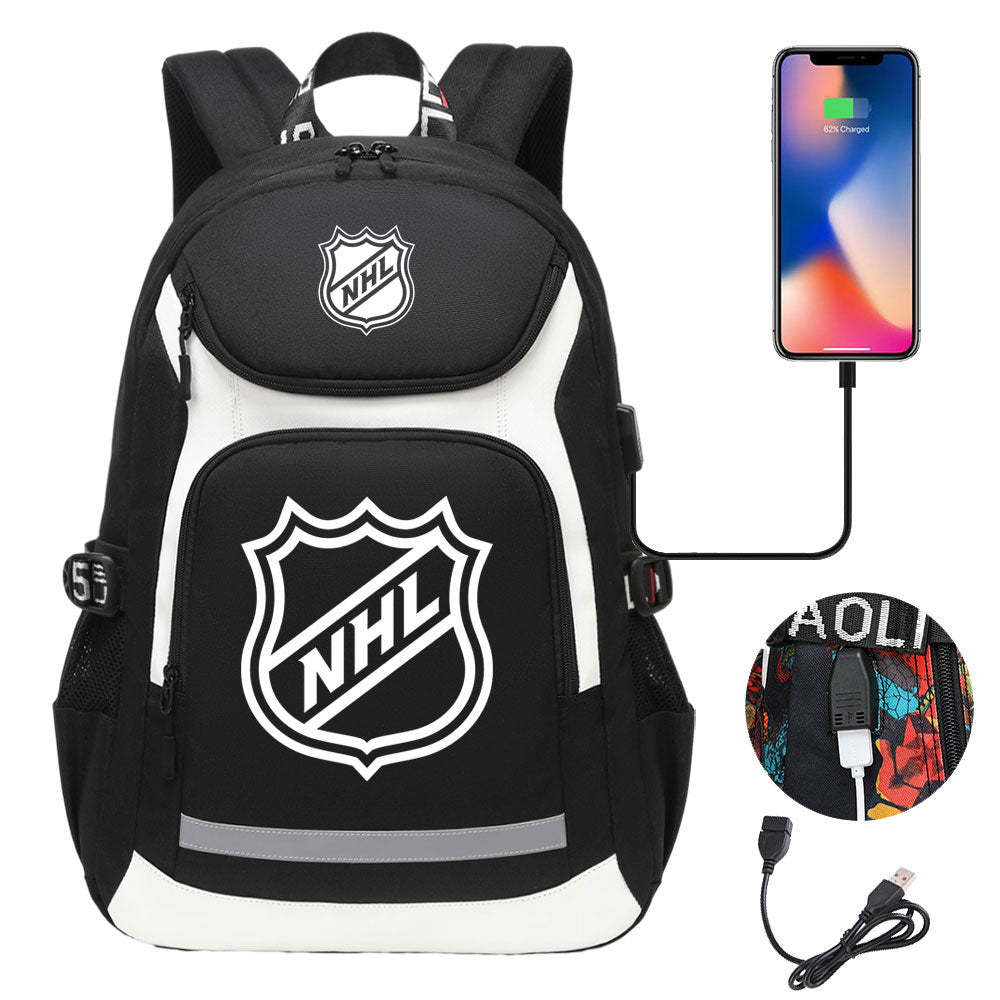 Hockey Team Backpack School Notebook Travel Bags With USB