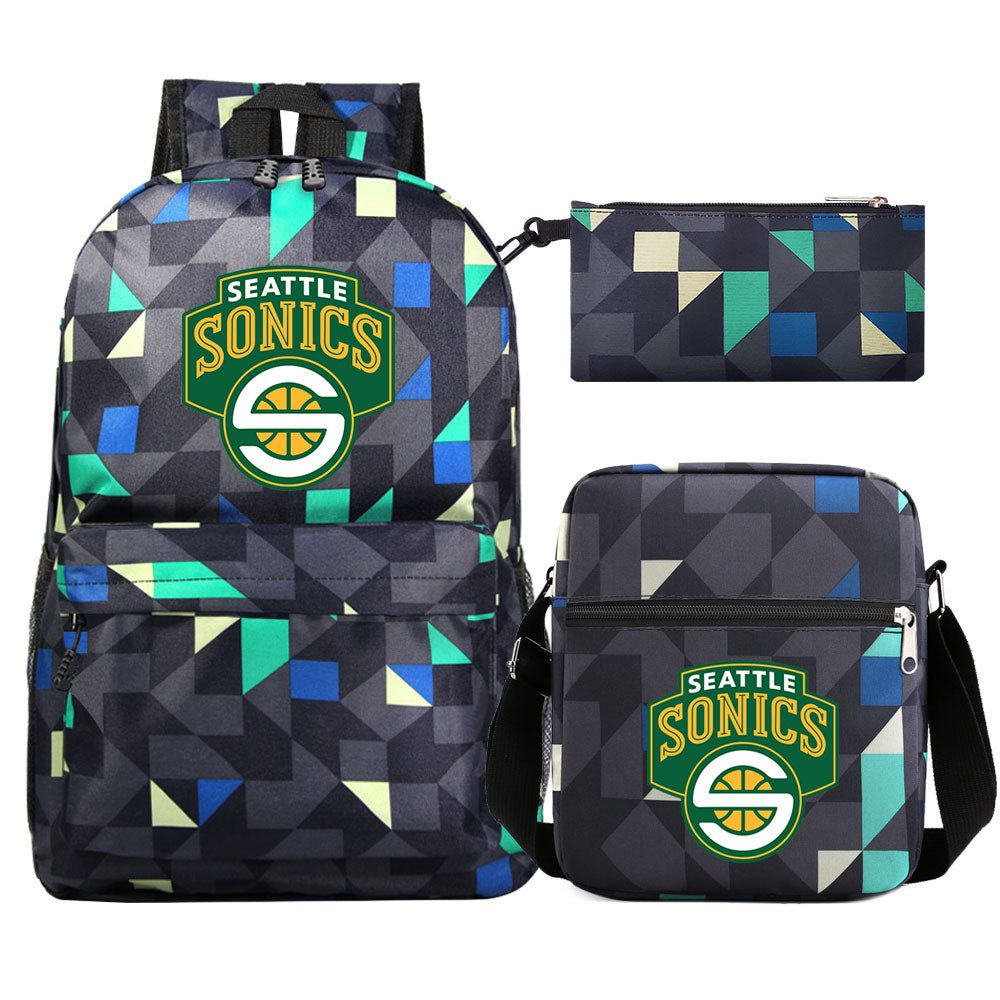 Seattle SuperSonics Basketball School Backpack Shoulder Bag Pencil Bags 3pcs Set