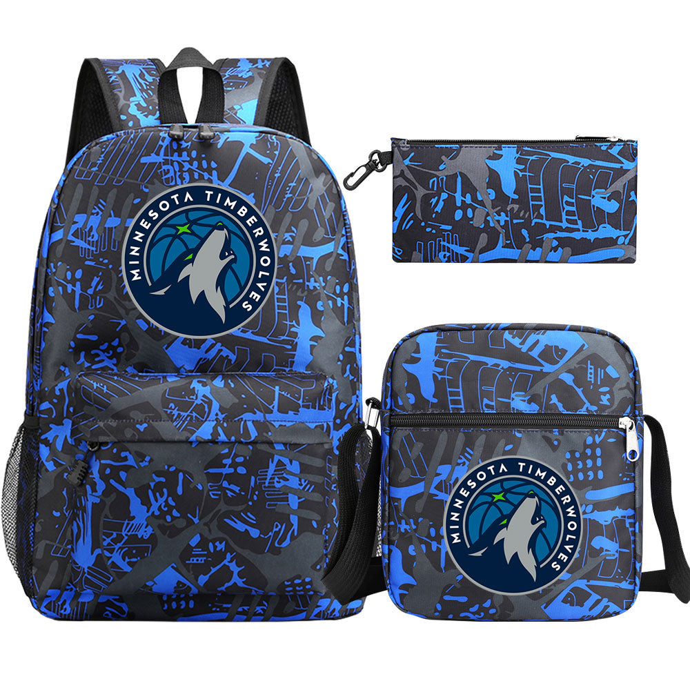 Minnesota Timberwolves Basketball School Backpack Shoulder Bag Pencil Bags 3pcs Set