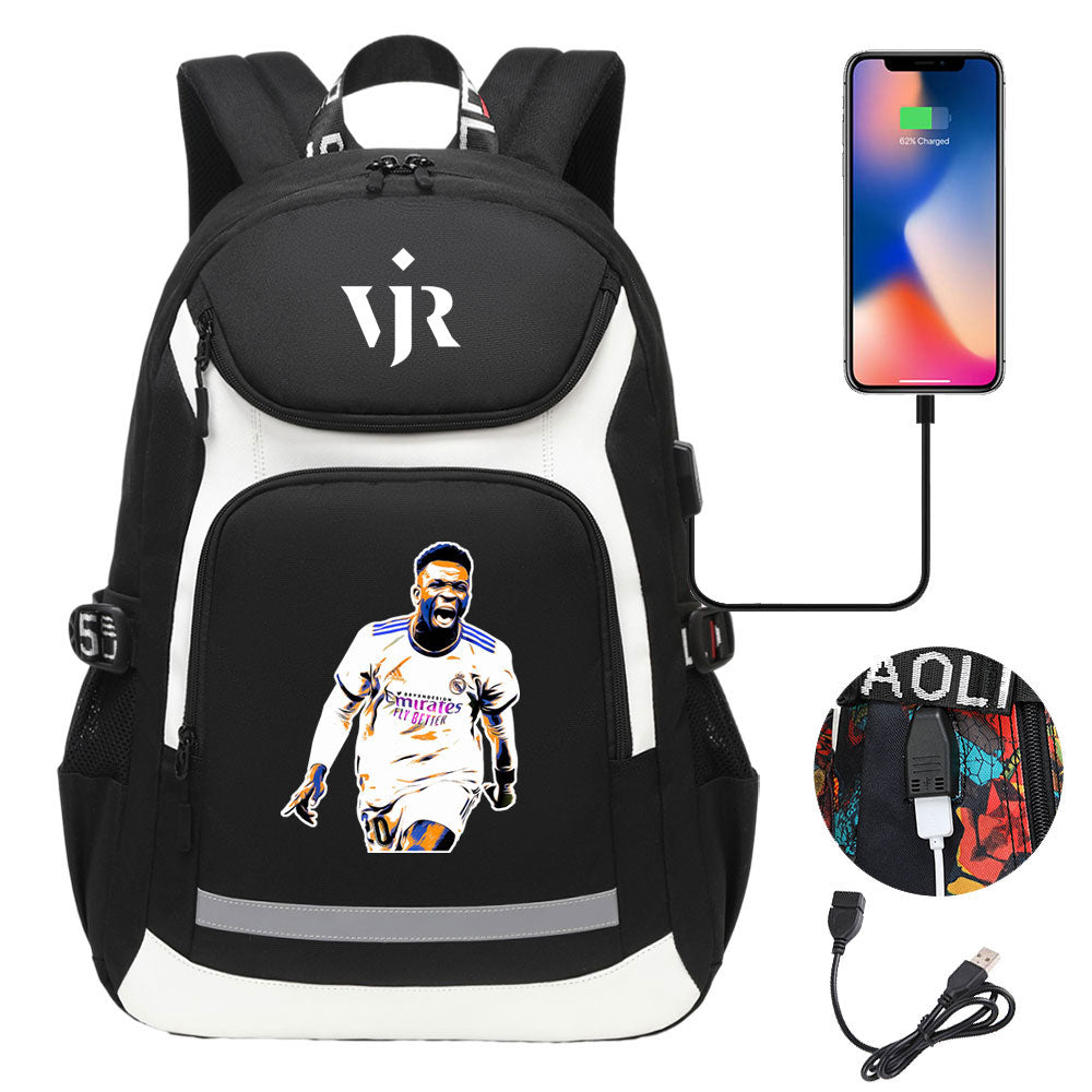 Vinicius Junior FC Backpack School Notebook Travel Bags With USB