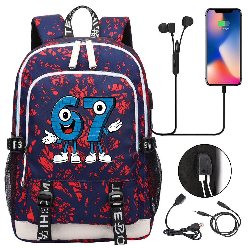 Steal a Brainrot 67 USB Charging Backpack School Note Book Laptop Travel Bags