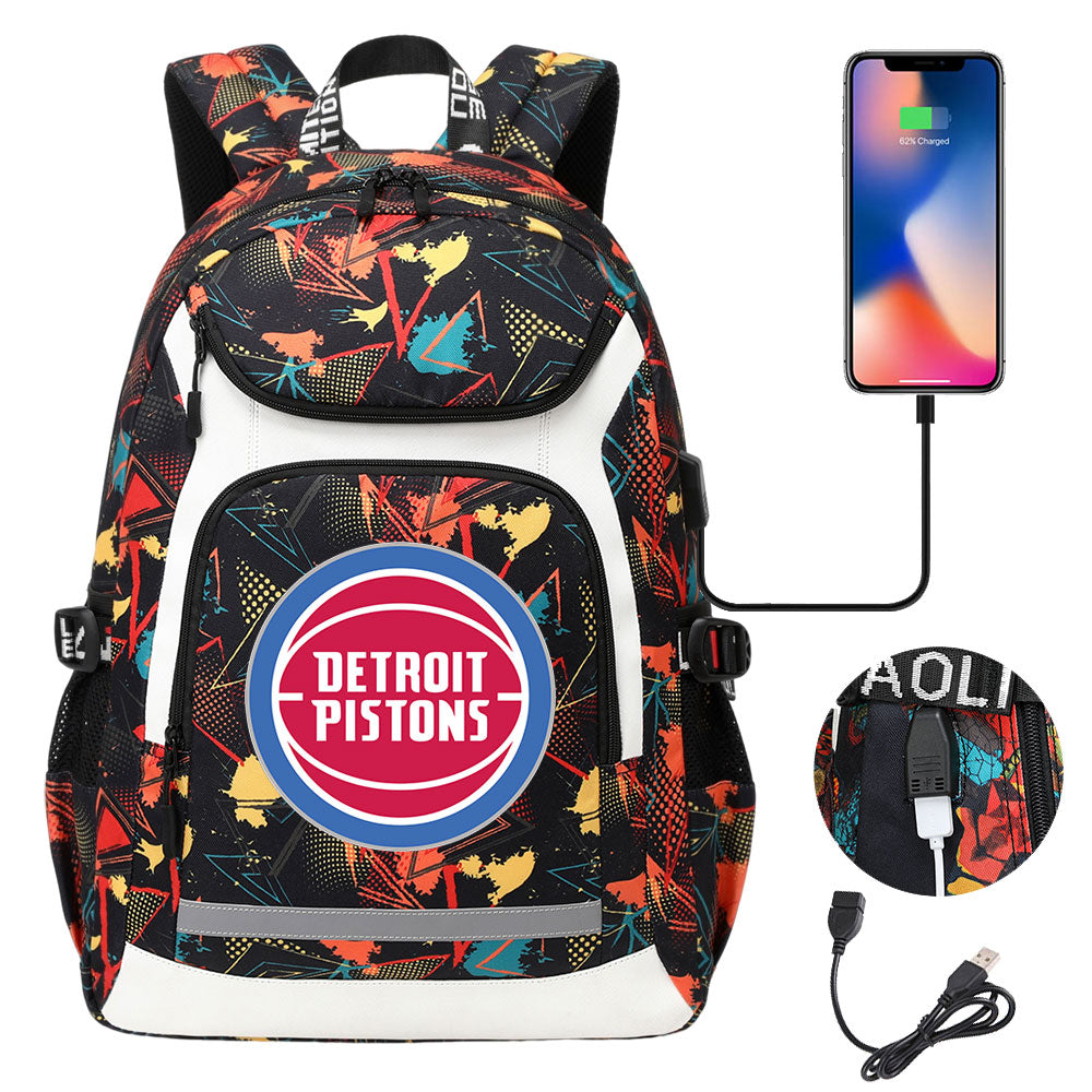 Detroit Pistons Backpack School Notebook Travel Bags With USB
