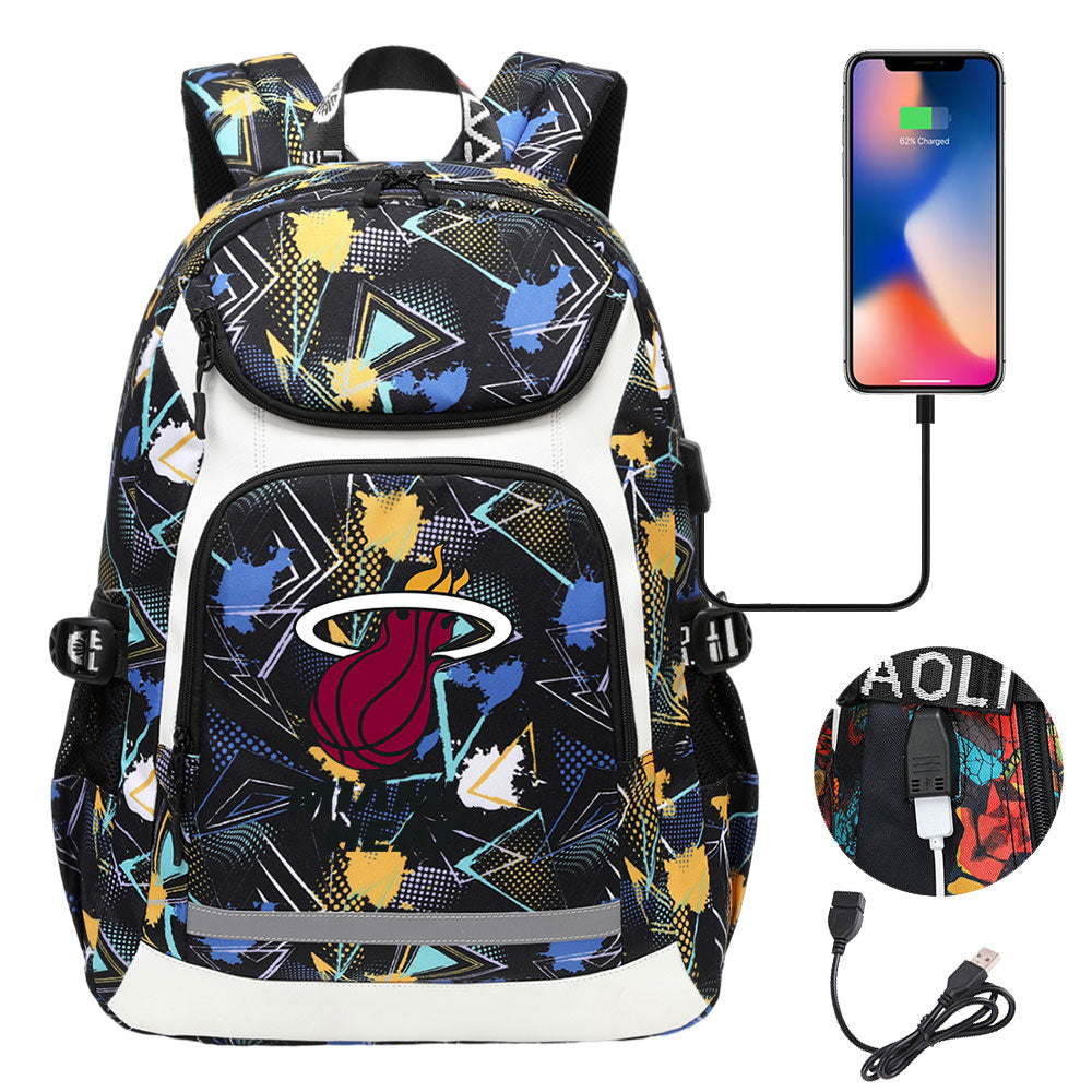 Miami Heat Backpack School Notebook Travel Bags With USB