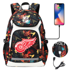 Detroit Red Wings Hockey League Backpack School Notebook Travel Bags With USB