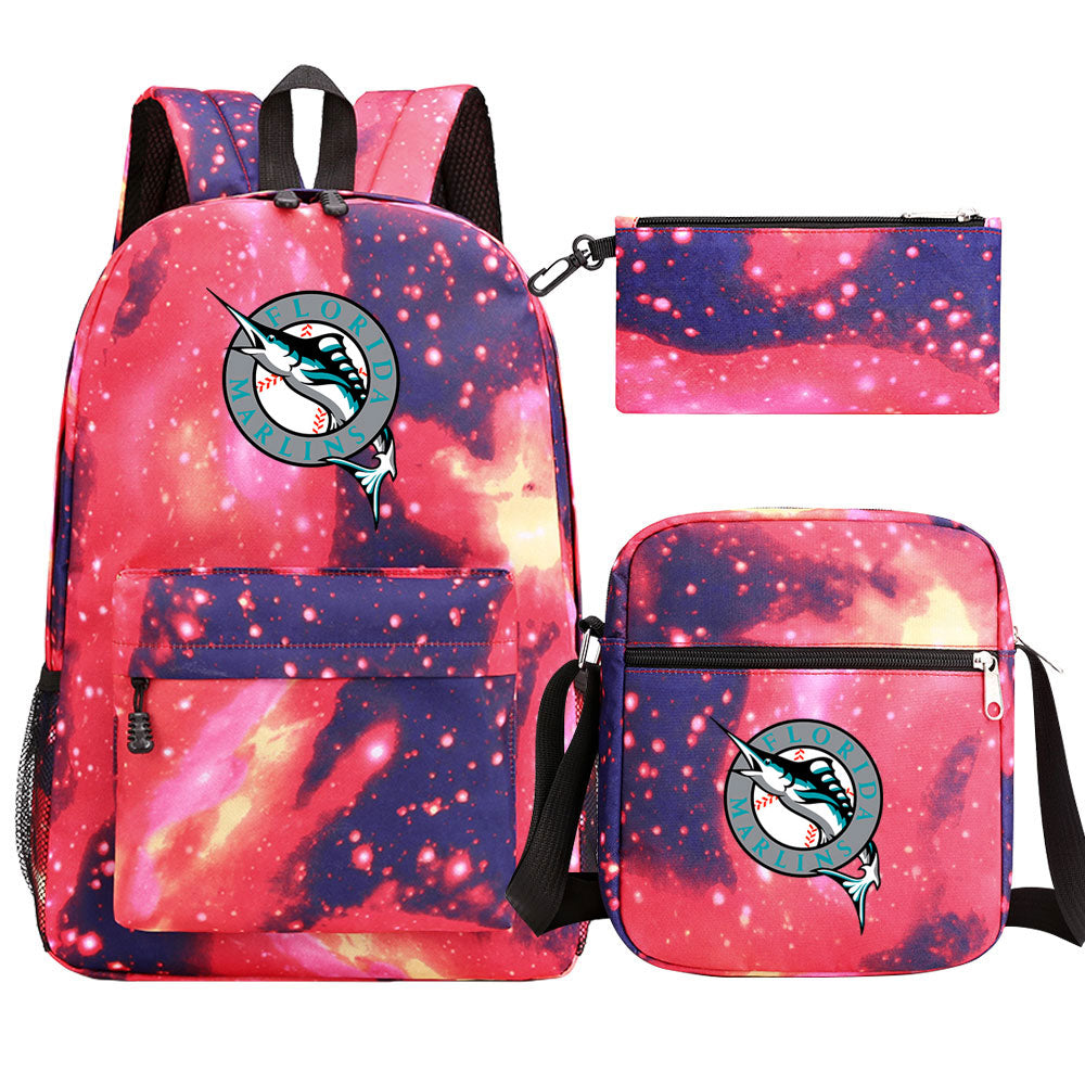 Florida Marlins Baseball School Backpack Shoulder Bag Pencil Bags 3pcs Set
