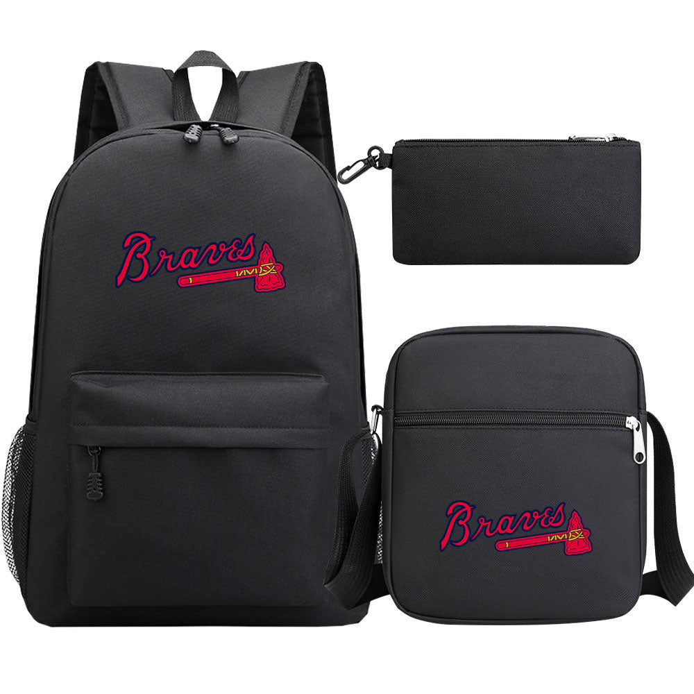 Atlanta Braves Baseball School Backpack Shoulder Bag Pencil Bags 3pcs Set