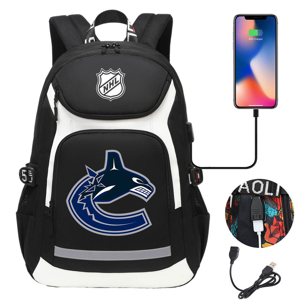 Vancouver Canucks Hockey League Backpack School Notebook Travel Bags With USB