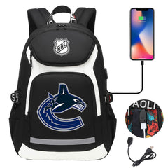 Vancouver Canucks Hockey League Backpack School Notebook Travel Bags With USB