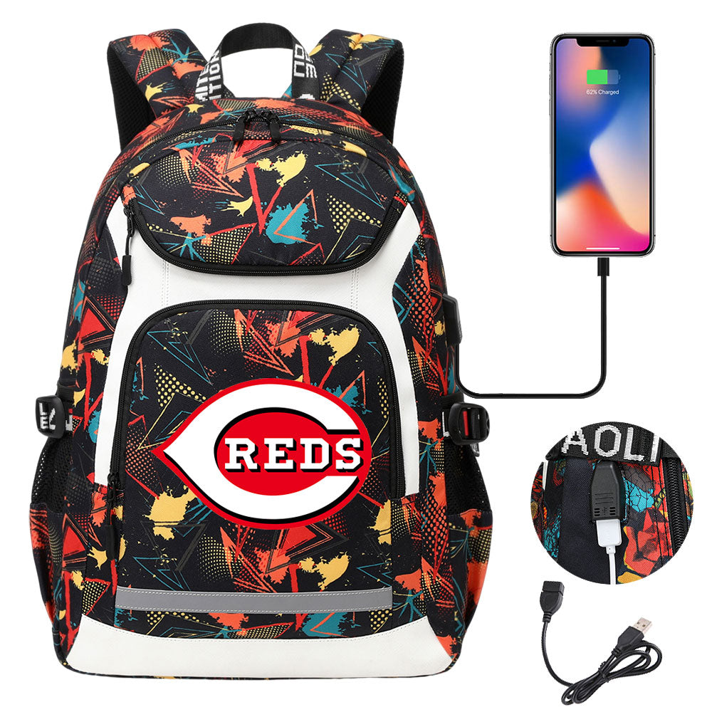 Cincinnati Reds Backpack School Notebook Travel Bags With USB