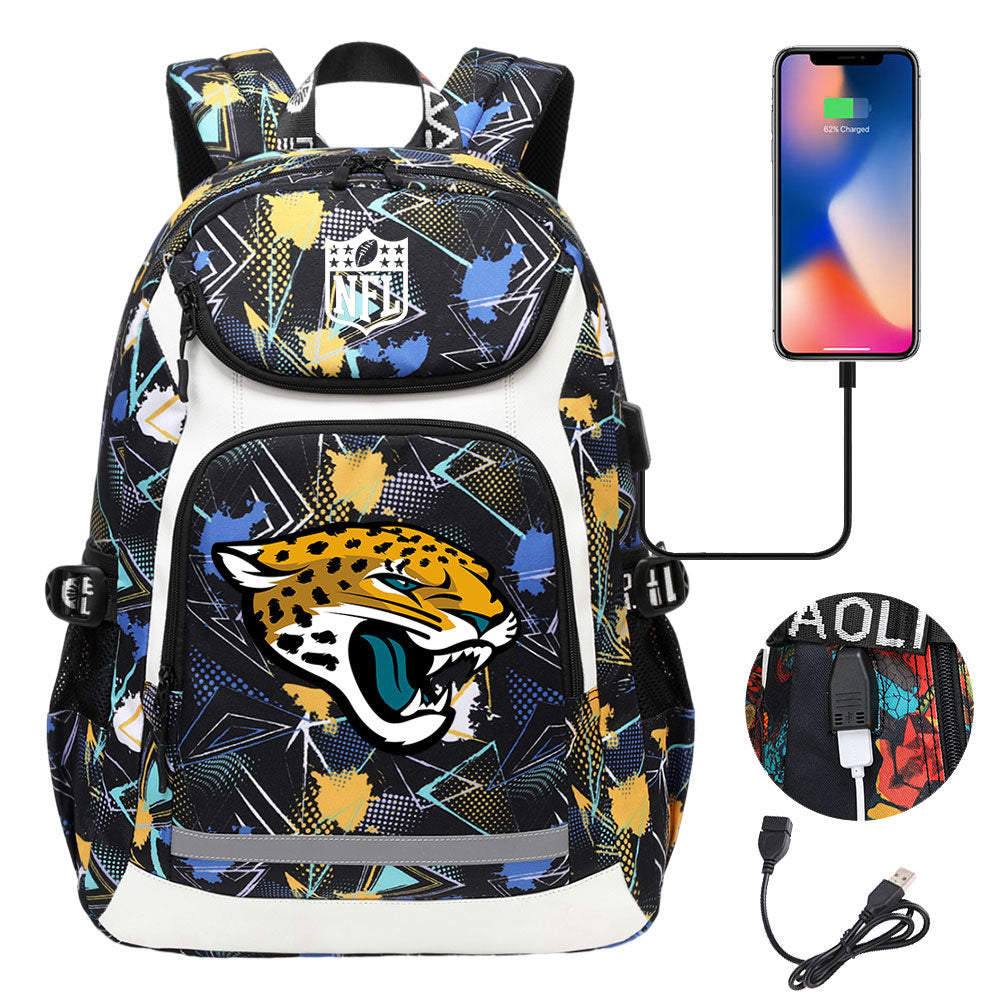 Jacksonville Jaguars Football Rugby Backpack School Notebook Travel Bags With USB