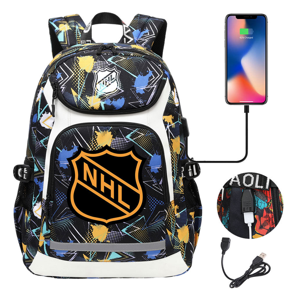 Hockey Team Backpack School Notebook Travel Bags With USB
