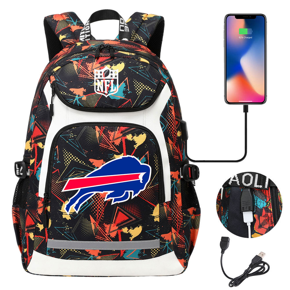 Buffalo Bills Football Rugby Backpack School Notebook Travel Bags With USB