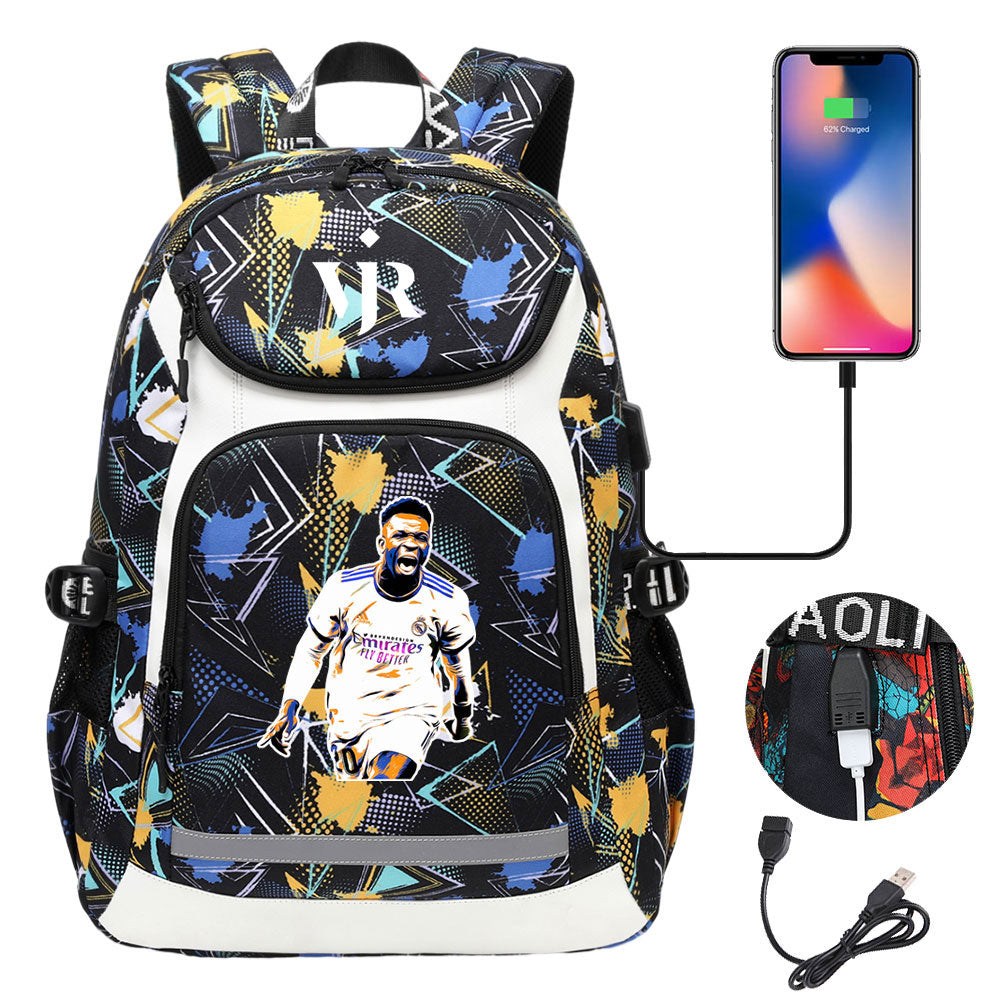 Vinicius Junior FC Backpack School Notebook Travel Bags With USB