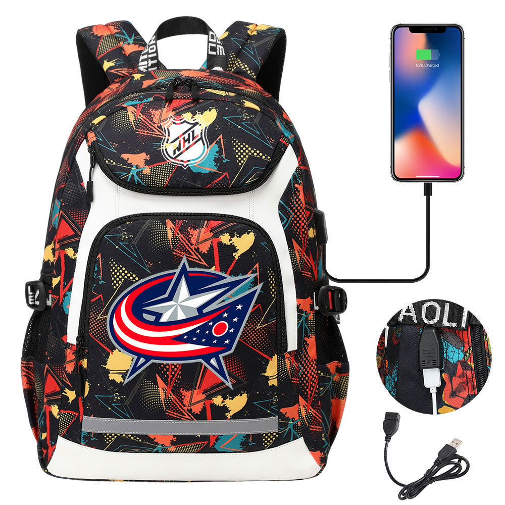 Columbus Blue Jackets Hockey League Backpack School Notebook Travel Bags With USB