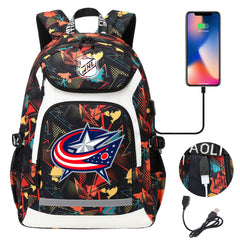 Columbus Blue Jackets Hockey League Backpack School Notebook Travel Bags With USB