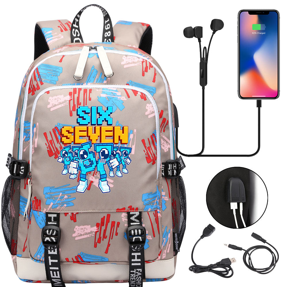 Steal a Brainrot 67 USB Charging Backpack School Note Book Laptop Travel Bags