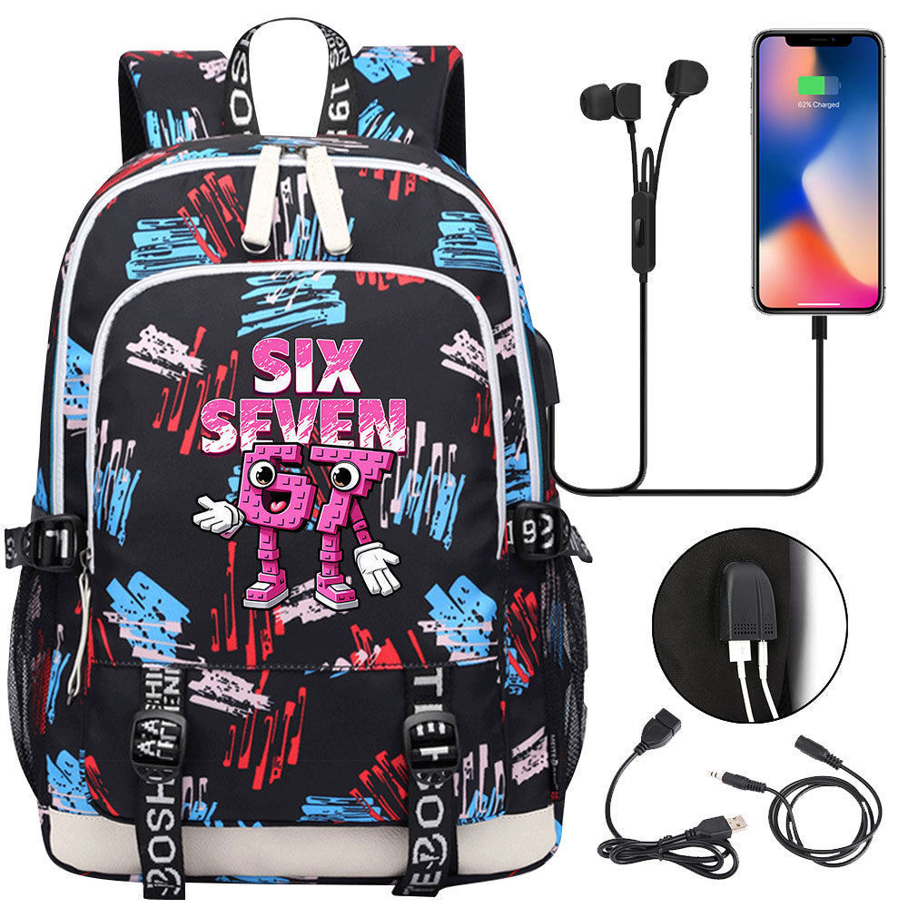 Steal a Brainrot 67 USB Charging Backpack School Note Book Laptop Travel Bags