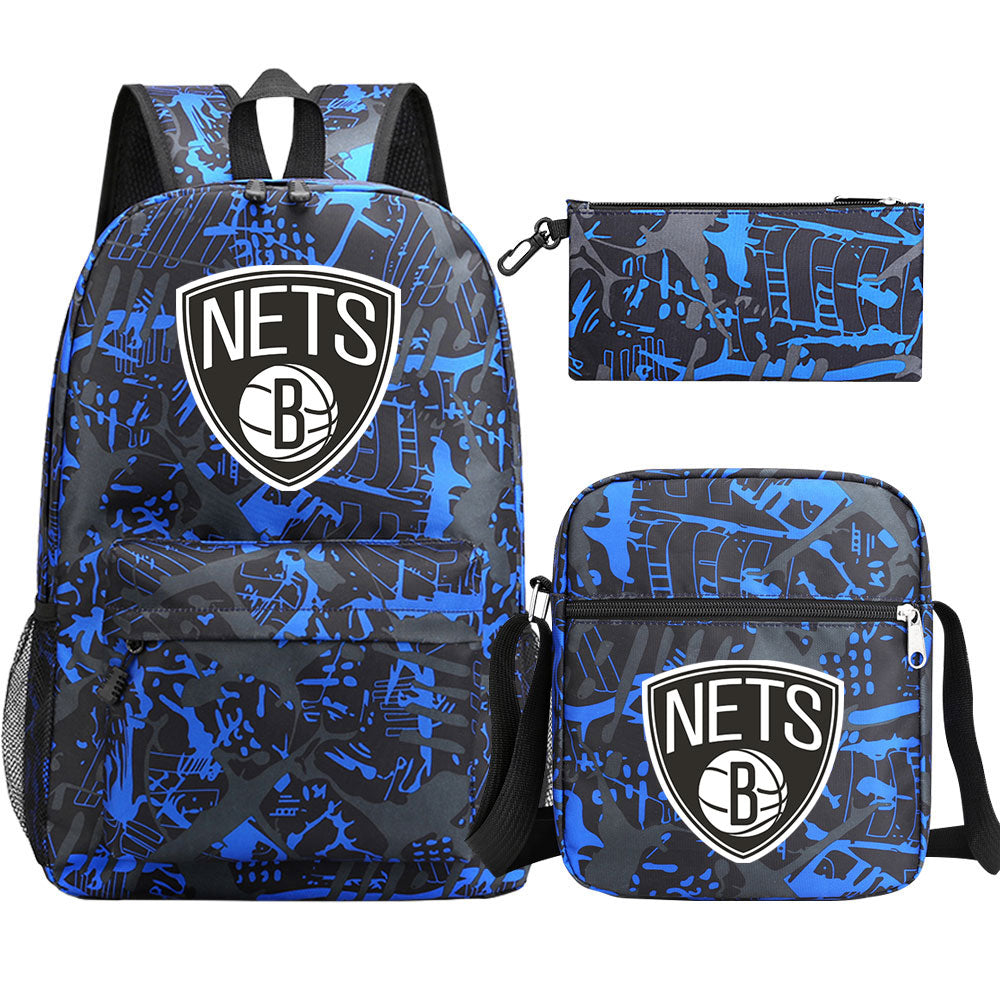 Brooklyn Nets Basketball School Backpack Shoulder Bag Pencil Bags 3pcs Set