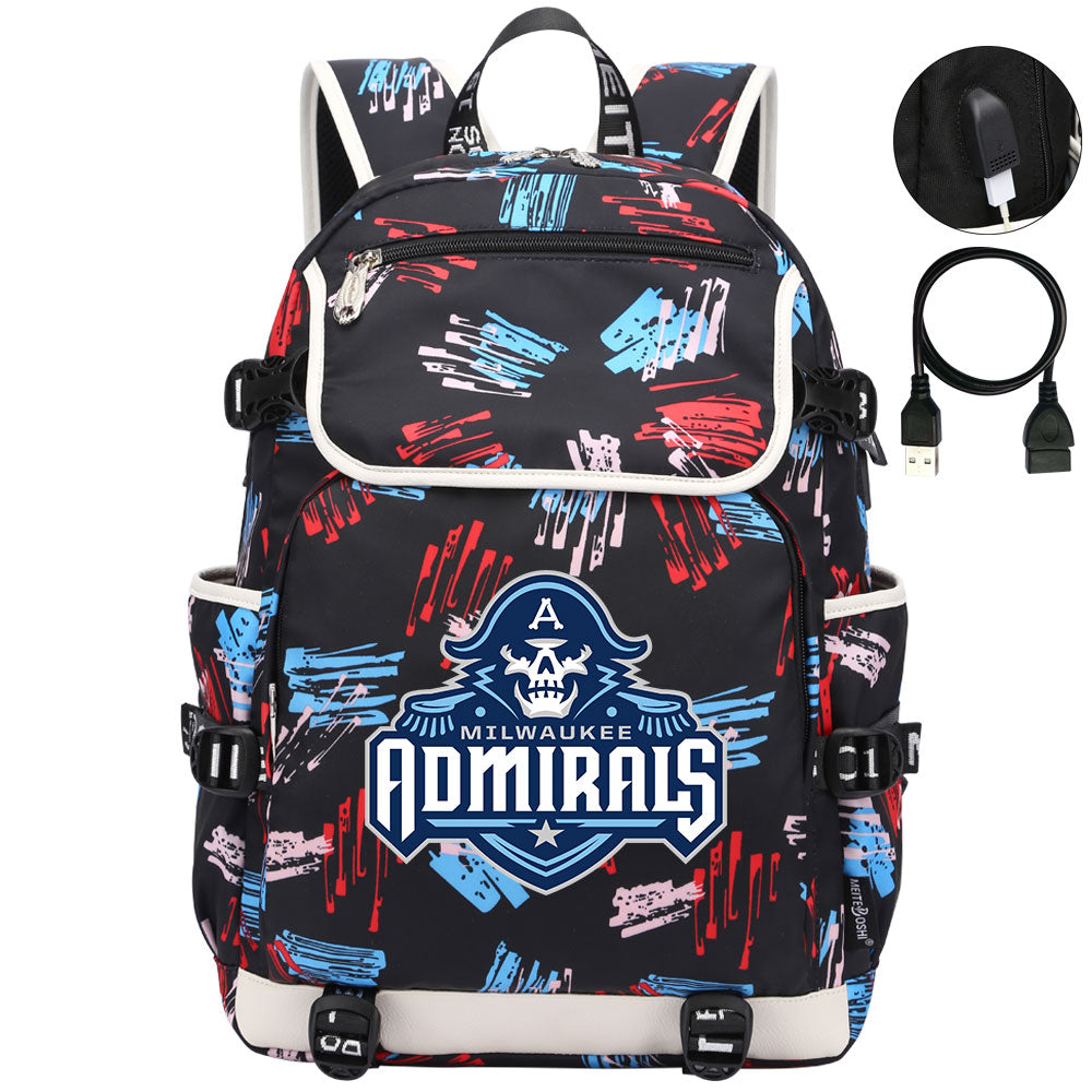 Milwaukee Admirals Hockey League Backpack School Notebook Travel Bag