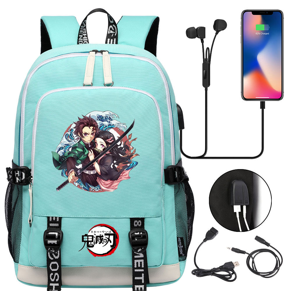 Demon Slayer Kimetsu No Yaiba USB Charging Backpack School Note Book Laptop Travel Bags