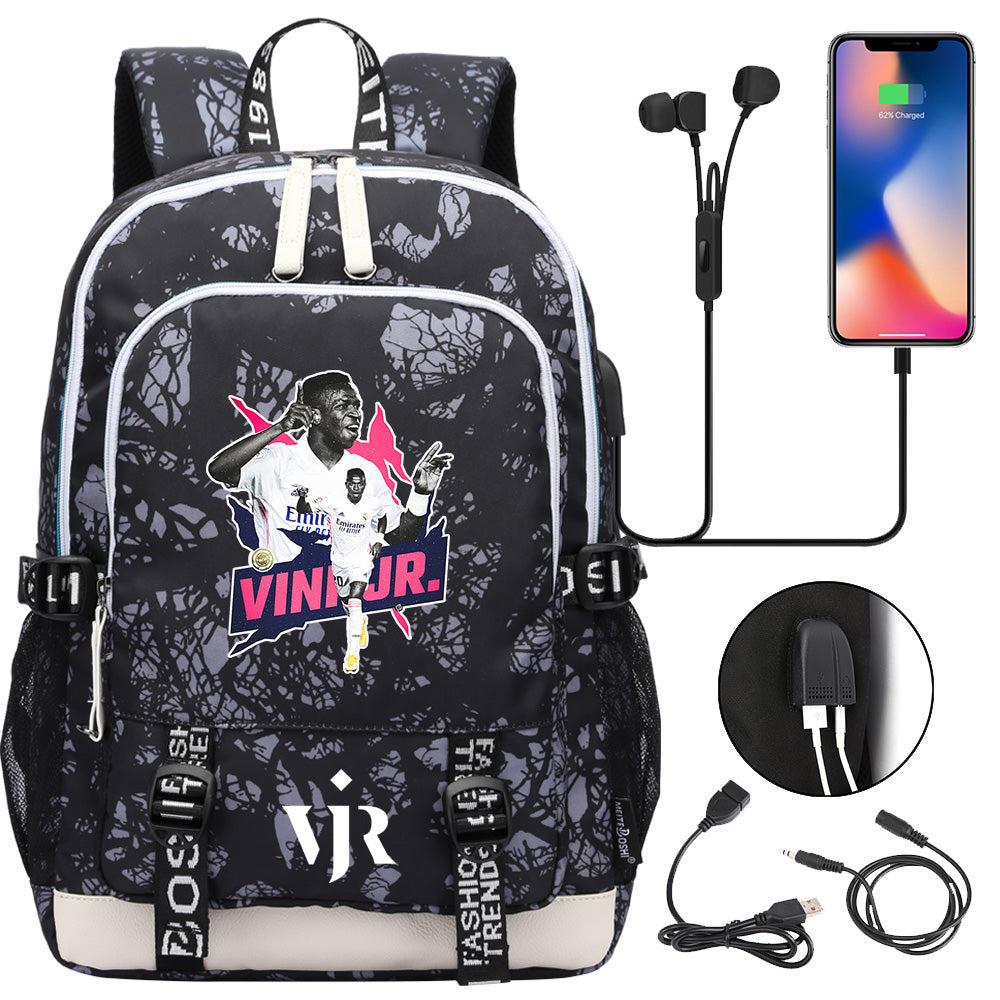 Vinicius Junior FC USB Charging Backpack School Note Book Laptop Travel Bags