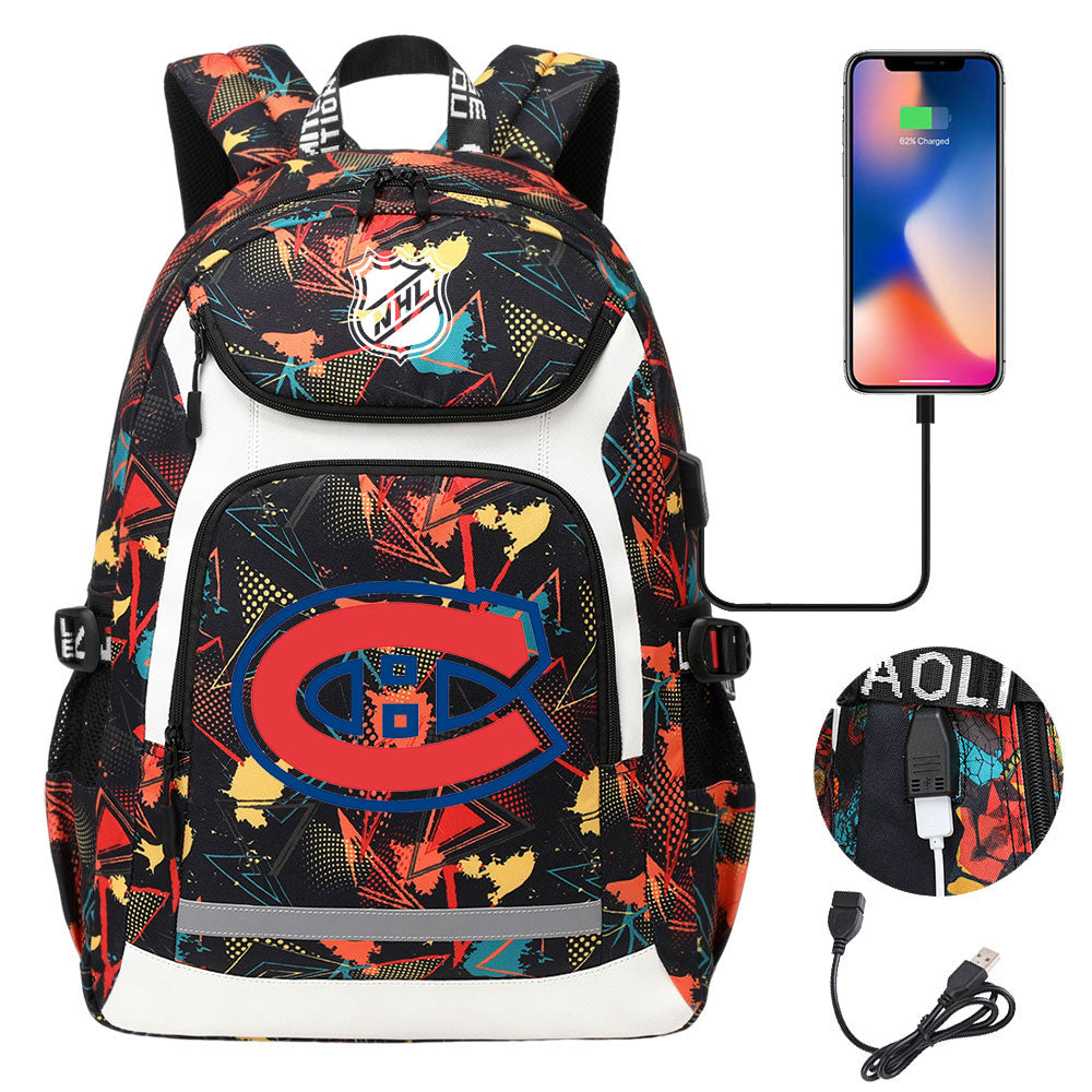 Montreal Canadiens Hockey League Backpack School Notebook Travel Bags With USB