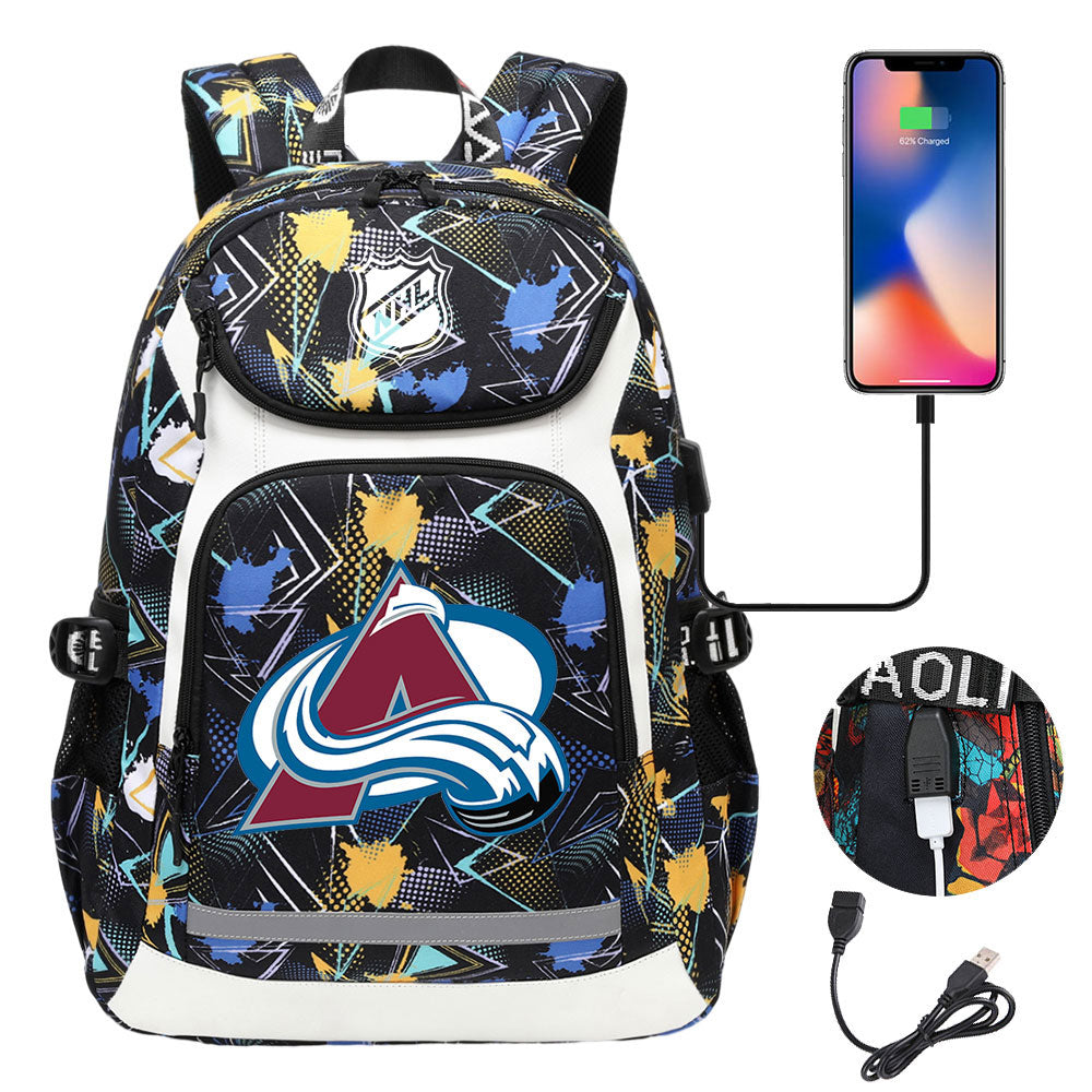 Colorado Avalanche Hockey League Backpack School Notebook Travel Bags With USB