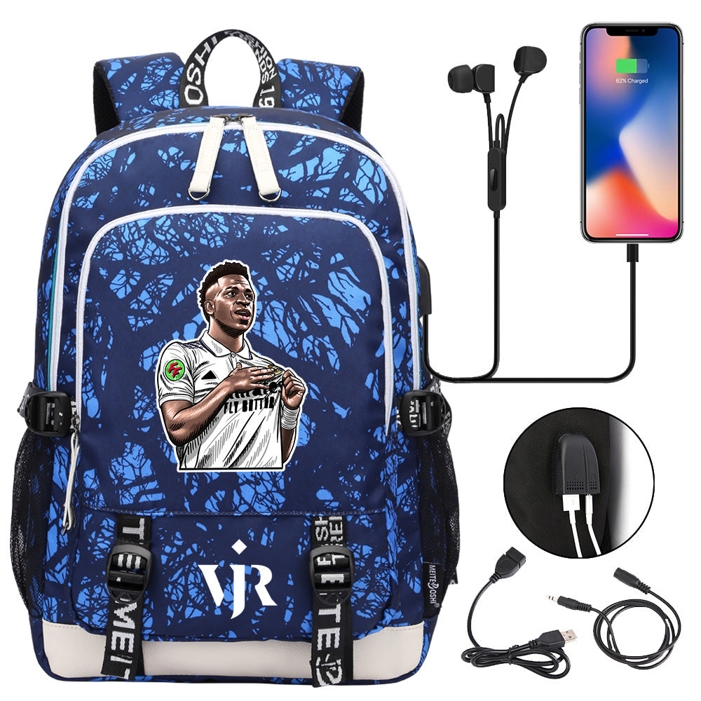 Vinicius Junior FC USB Charging Backpack School Note Book Laptop Travel Bags