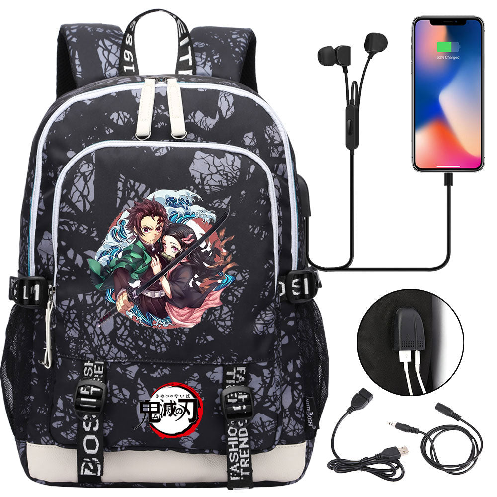 Demon Slayer Kimetsu No Yaiba USB Charging Backpack School Note Book Laptop Travel Bags