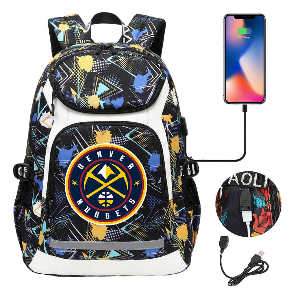 Denver Nuggets Backpack School Notebook Travel Bags With USB