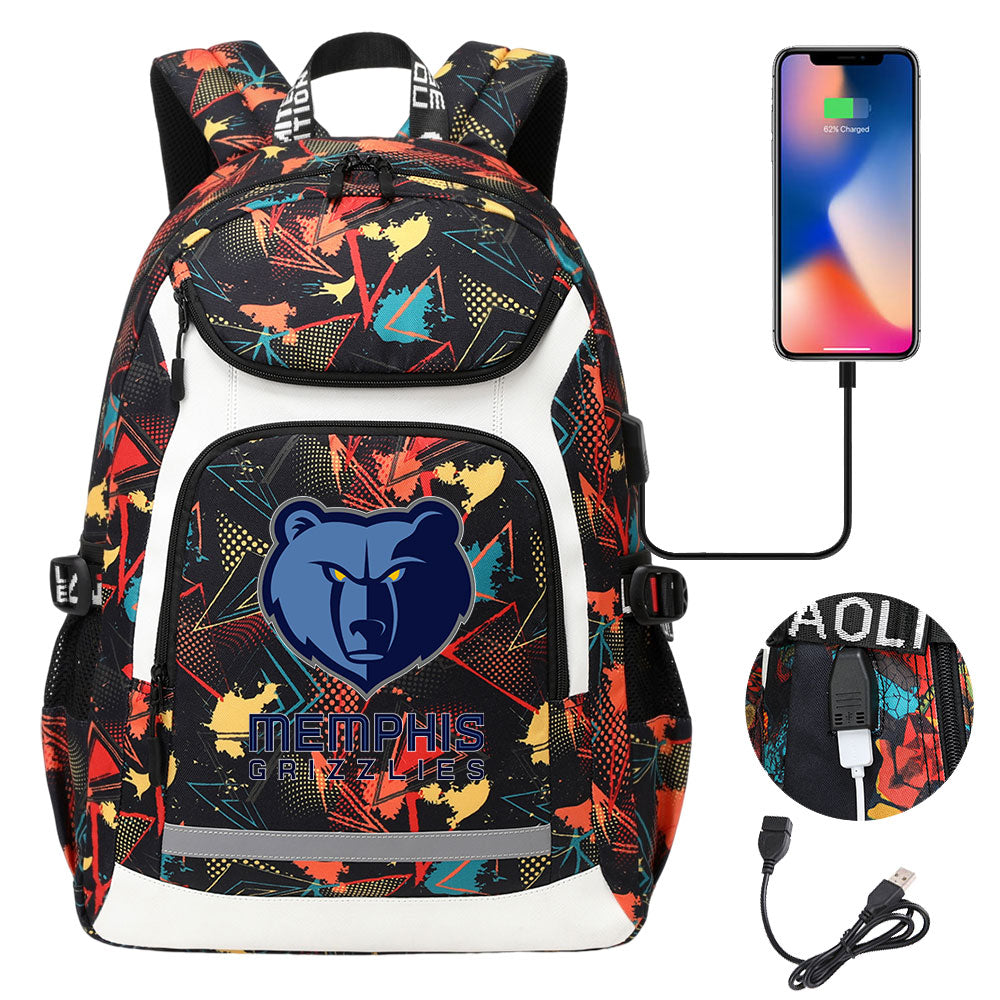 Memphis Grizzlies Backpack School Notebook Travel Bags With USB