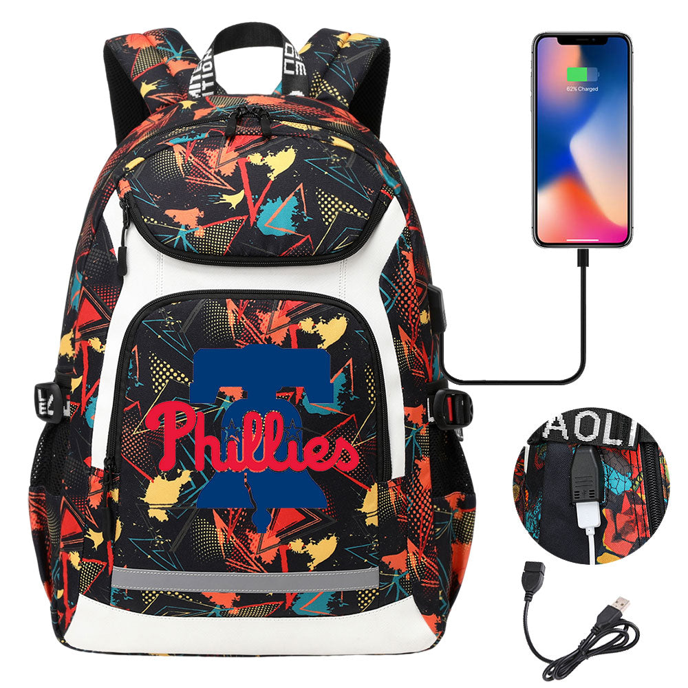 Philadelphia Phillies Backpack School Notebook Travel Bags With USB