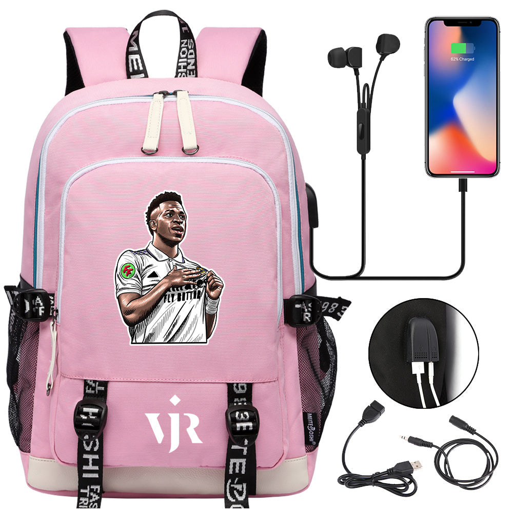 Vinicius Junior FC USB Charging Backpack School Note Book Laptop Travel Bags