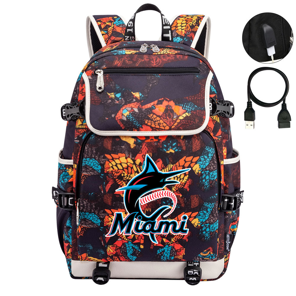Miami Marlins Backpack School Notebook Travel Bags