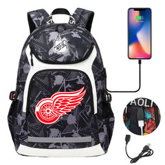 Detroit Red Wings Hockey League Backpack School Notebook Travel Bags With USB