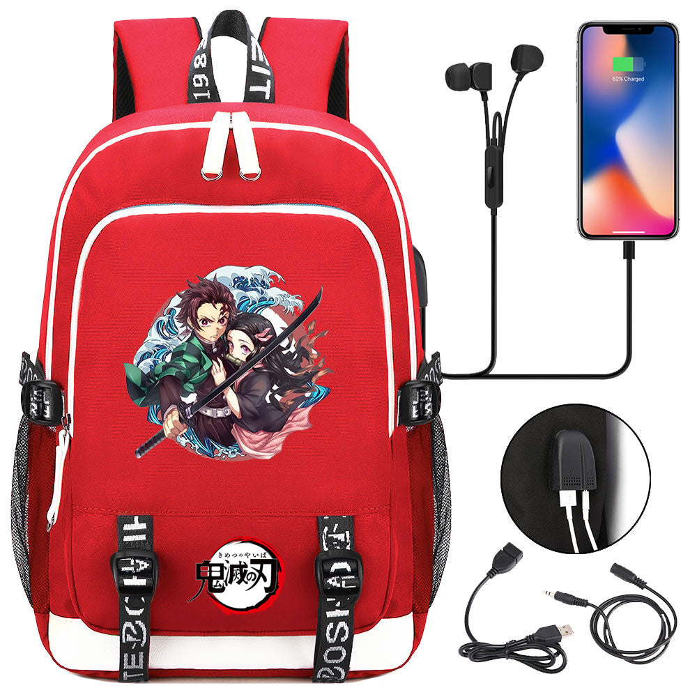 Demon Slayer Kimetsu No Yaiba USB Charging Backpack School Note Book Laptop Travel Bags