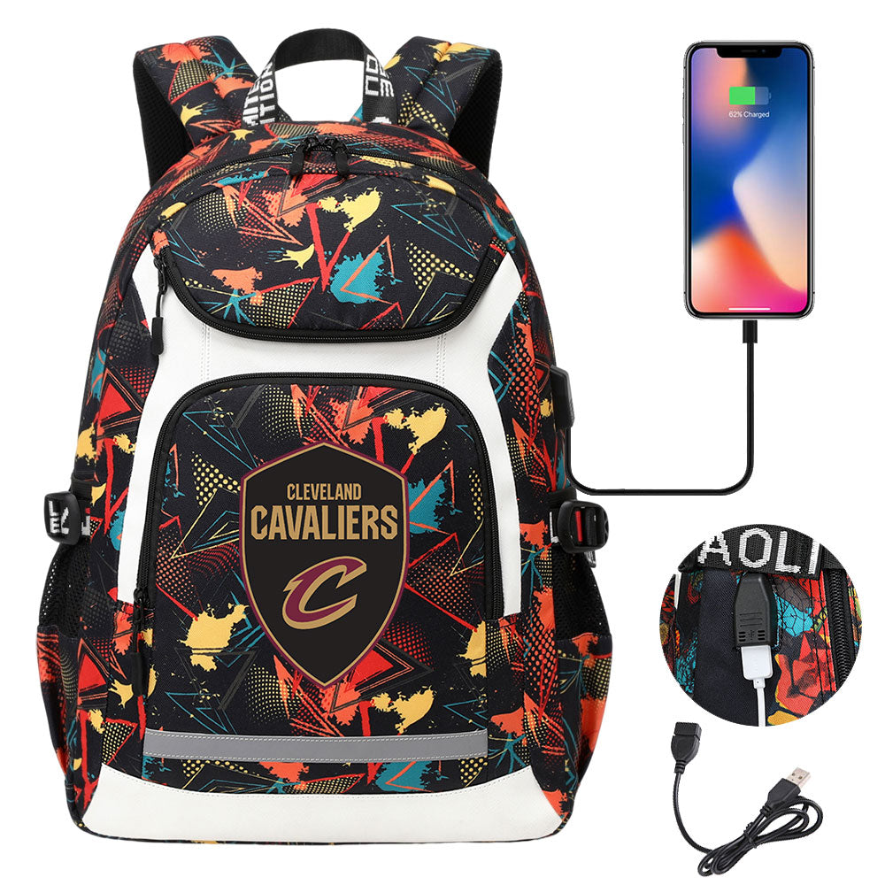 Cleveland Cavaliers Backpack School Notebook Travel Bags With USB