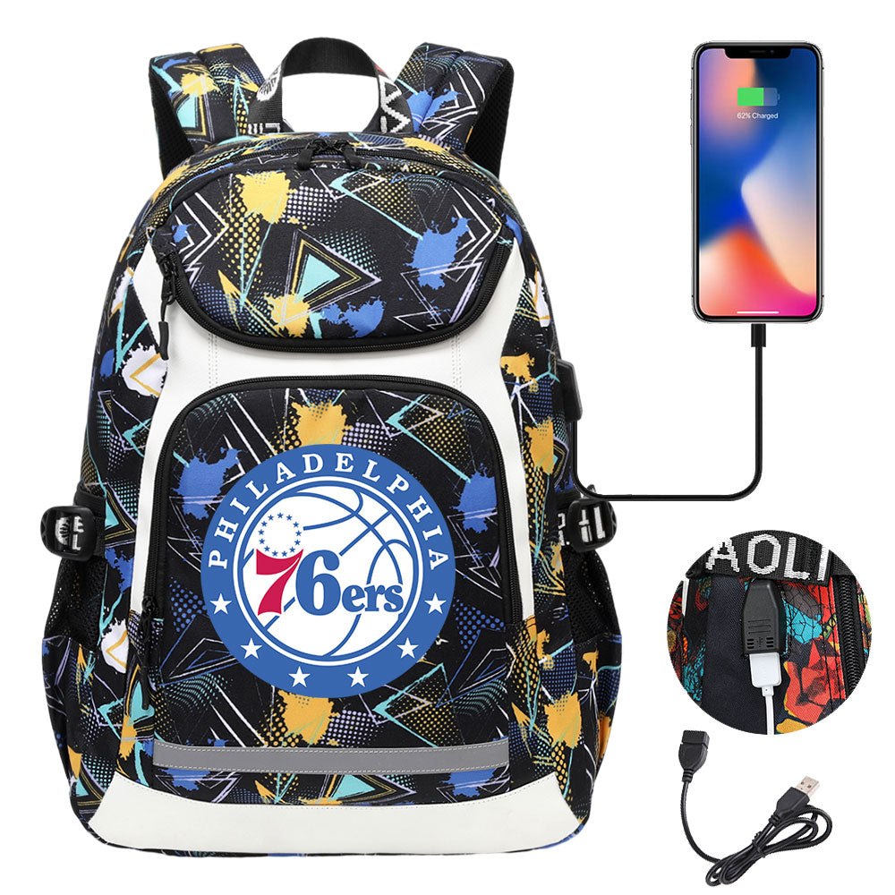 Philadelphia 76ers Backpack School Notebook Travel Bags With USB