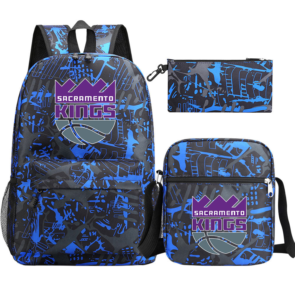 Sacramento Kings Basketball School Backpack Shoulder Bag Pencil Bags 3pcs Set